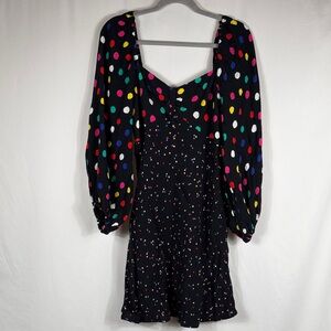 RIXO Multicolor Polka Dot Long Sleeve Dress. Womens Size 12. Flowy Mini Dress